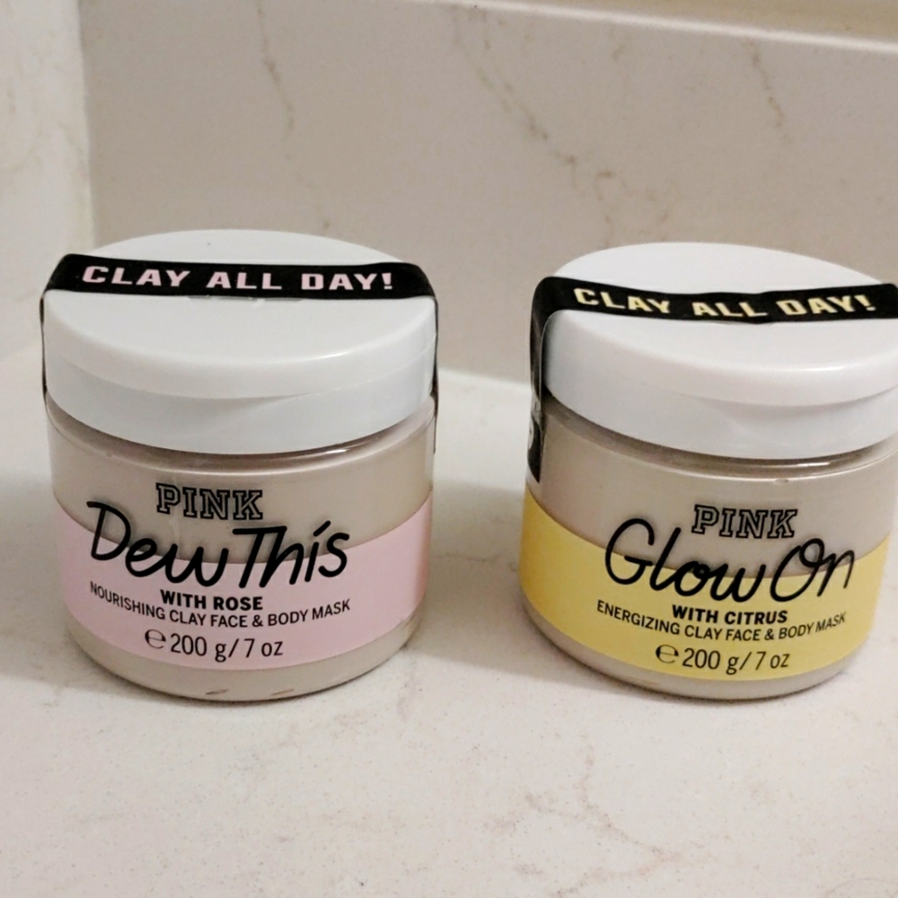 PINK clay all day DEW THIS (with rose)& GLOW ON(with citrus) NWT